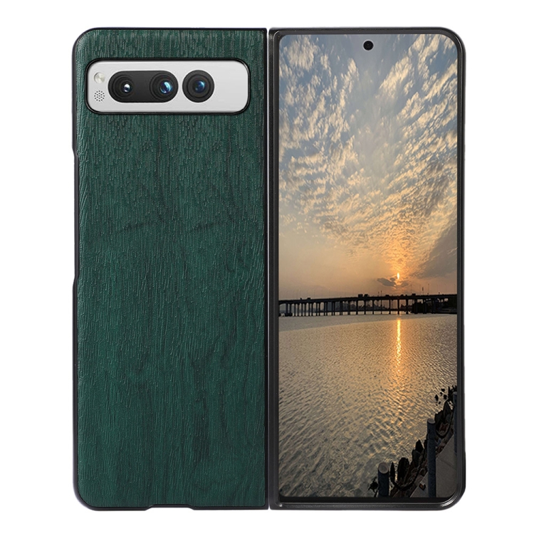 

For Google Pixel Fold Wood Texture PU Phone Case(Green)