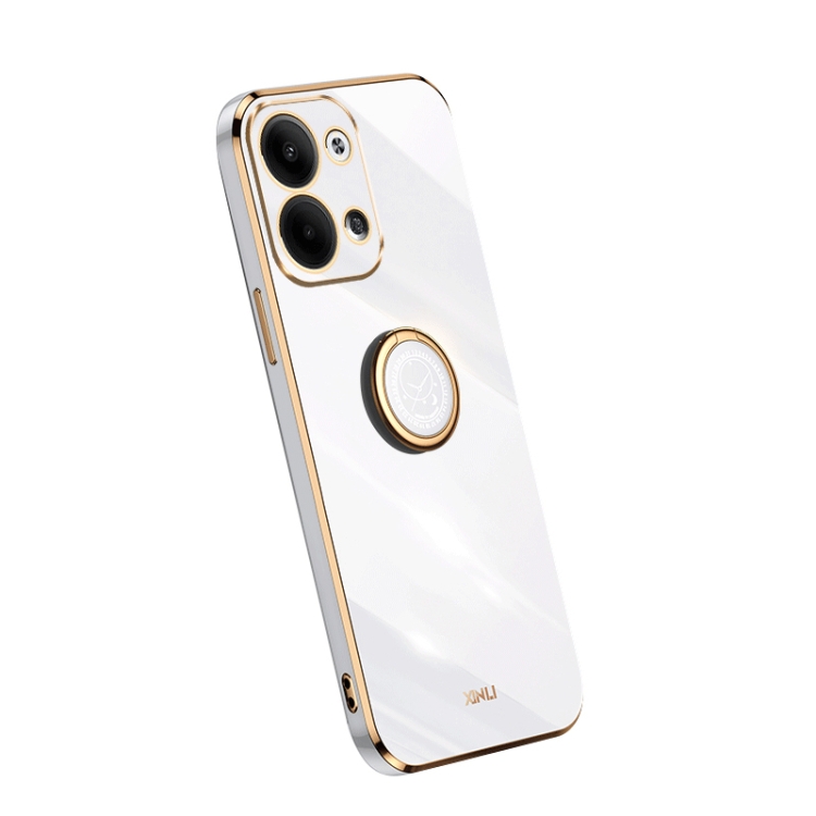 

For OPPO Reno9 5G XINLI Straight Edge Electroplate TPU Phone Case with Ring(White)