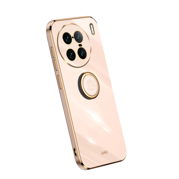 

For vivo X90 Pro+ XINLI Straight Edge Electroplate TPU Phone Case with Ring(Pink)