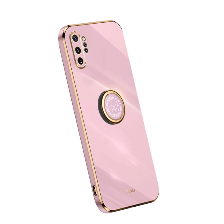 

For Samsung Galaxy Note10+ XINLI Straight Edge Electroplate TPU Phone Case with Ring(Cherry Purple)
