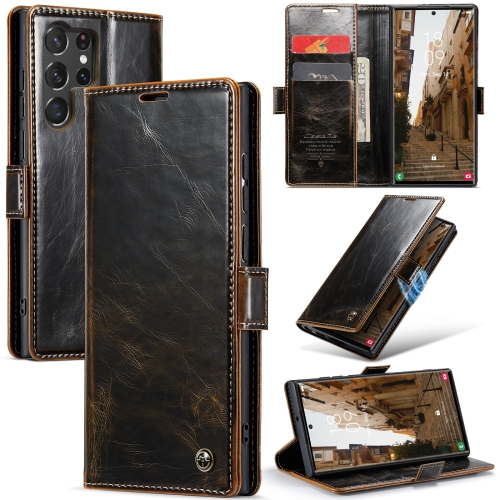 

For Samsung Galaxy S23 Ultra 5G CaseMe 003 Crazy Horse Texture Leather Phone Case(Coffee)