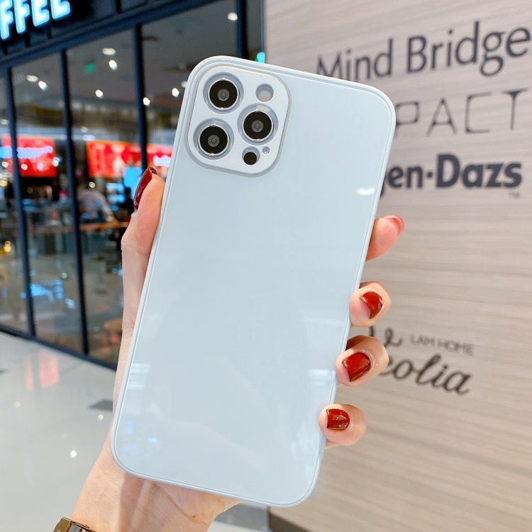 

For iPhone 13 Pro Max Solid Color Tempered Glass Phone Case(Light Blue)