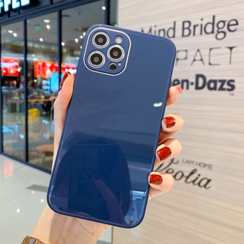 

For iPhone 11 Pro Max Solid Color Tempered Glass Phone Case(Dark Blue)