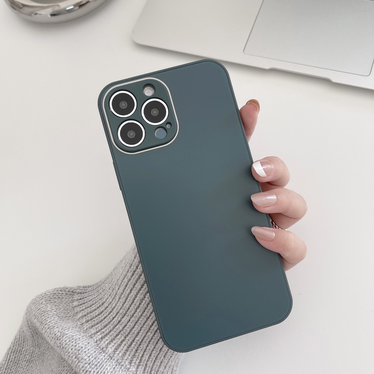 

For iPhone 14 Pro Max Skin Frosted Tempered Glass Phone Case(Dark Green)