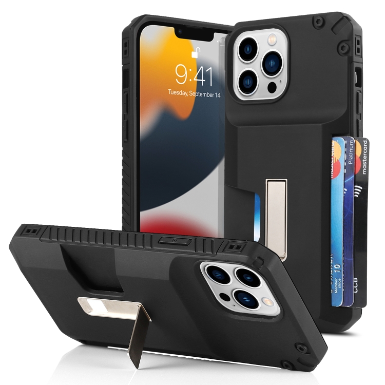 

For iPhone 13 Frosted Card Slot Holder Phone Case(Black)