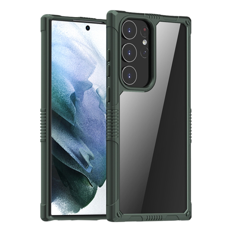 

For Samsung Galaxy S23 Ultra 5G iPAKY Transparent PC + TPU Shockproof Phone Case(Dark Green)