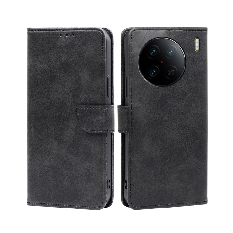 

For vivo X90 Pro+ Calf Texture Buckle Flip Leather Phone Case(Black)