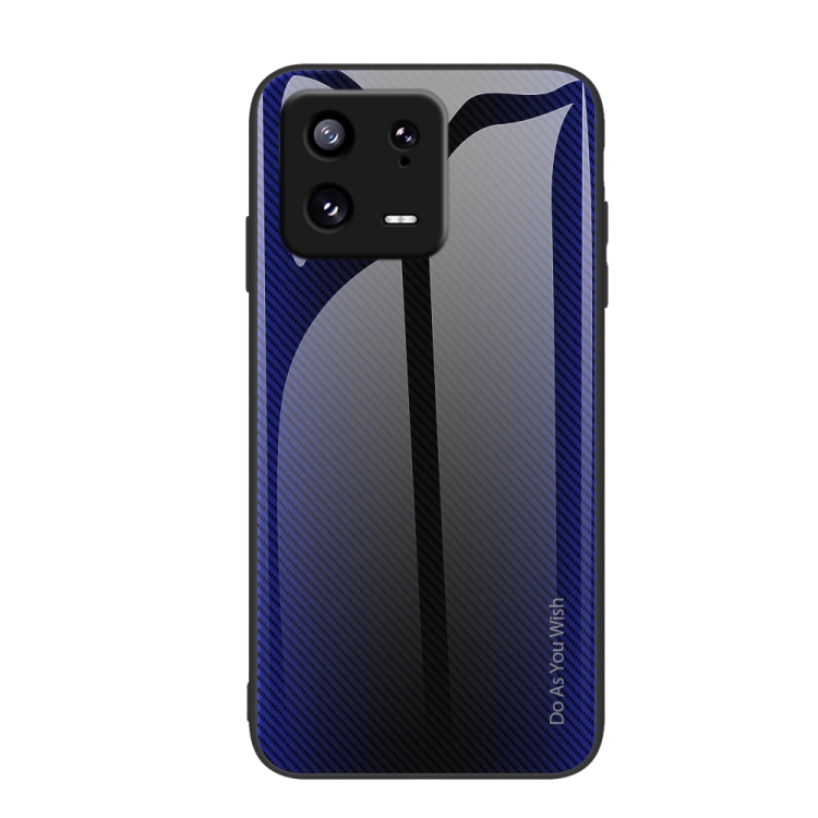 

For Xiaomi 13 Texture Gradient Glass TPU Phone Case(Dark Blue)