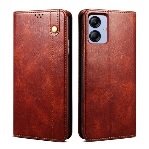 

For Samsung Galaxy A04e Oil Wax Crazy Horse Texture Leather Phone Case(Brown)