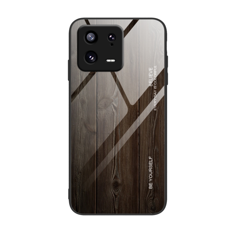 

For Xiaomi 13 Wood Grain Glass TPU Phone Case(Black)