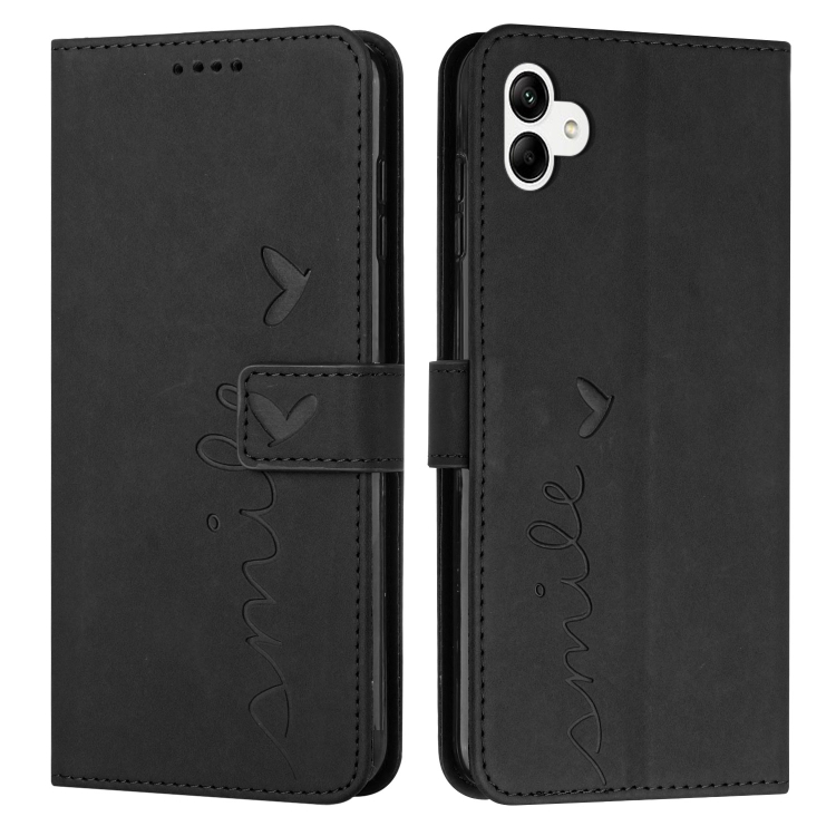 

For Samsung Galaxy A04e Skin Feel Heart Embossed Leather Phone Case(Black)