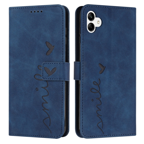 

For Samsung Galaxy A04e Skin Feel Heart Embossed Leather Phone Case(Blue)
