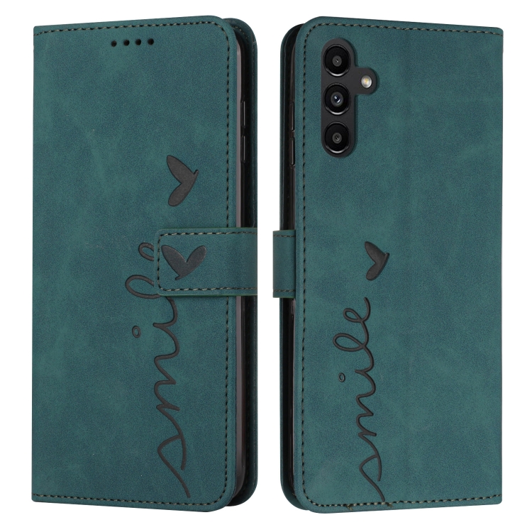 

For Samsung Galaxy A34 5G Skin Feel Heart Embossed Leather Phone Case(Green)