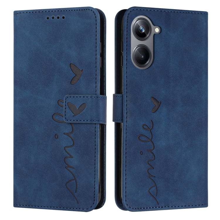 

For Realme 10 4G Skin Feel Heart Embossed Leather Phone Case(Blue)