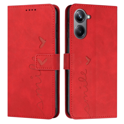 

For Realme 10 4G Skin Feel Heart Embossed Leather Phone Case(Red)