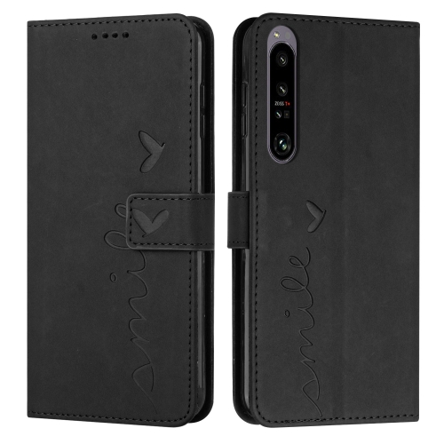 

For Sony Xperia 1 IV Skin Feel Heart Embossed Leather Phone Case(Black)