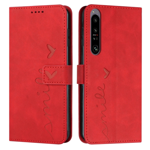 

For Sony Xperia 1 IV Skin Feel Heart Embossed Leather Phone Case(Red)