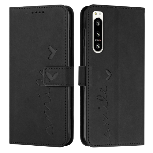 

For Sony Xperia 5 IV Skin Feel Heart Embossed Leather Phone Case(Black)