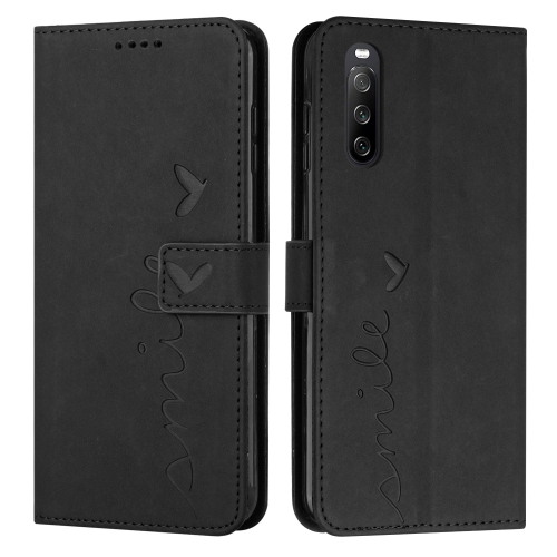 

For Sony Xperia 10 IV Skin Feel Heart Embossed Leather Phone Case(Black)