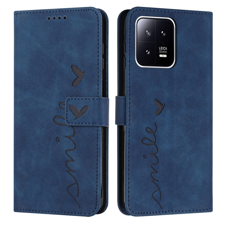 

For Xiaomi 13 Pro Skin Feel Heart Embossed Leather Phone Case(Blue)