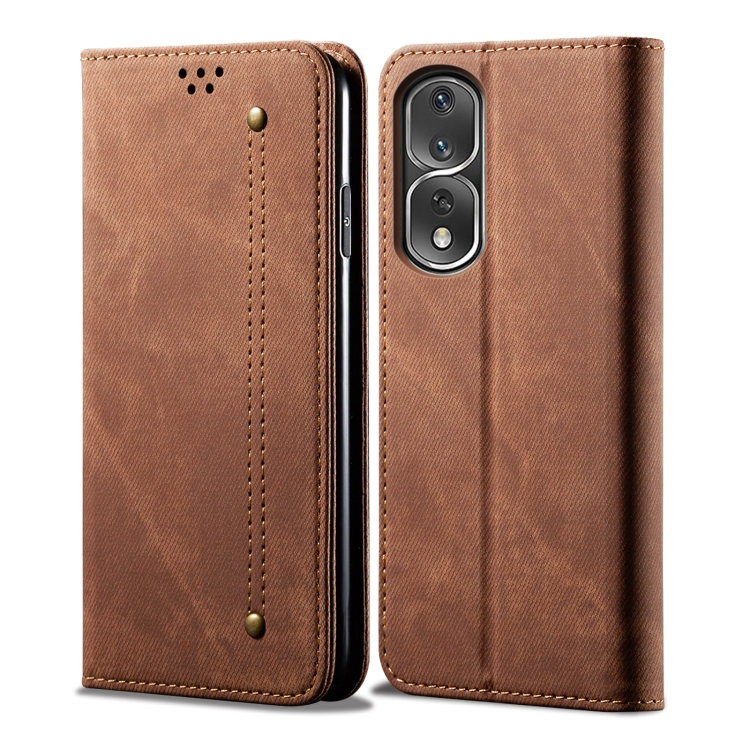 

For Honor 80 Pro Denim Texture Leather Phone Case(Brown)