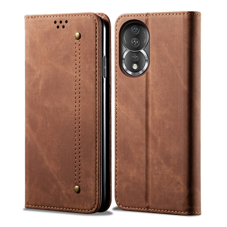 

For Honor 80 Denim Texture Leather Phone Case(Brown)