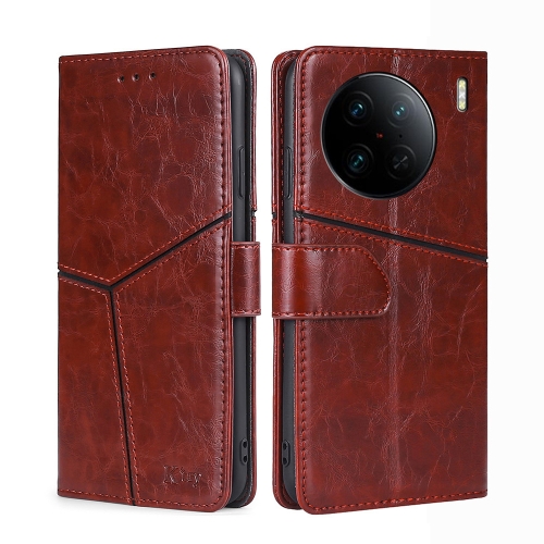 

For vivo X90 Pro+ Geometric Stitching Horizontal Flip Leather Phone Case(Dark Brown)