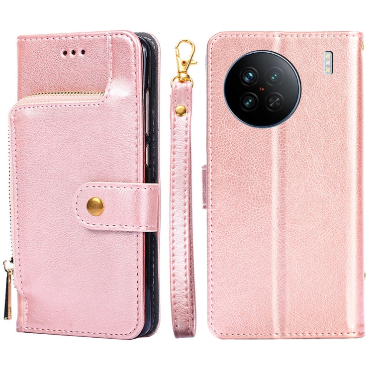 

For vivo X90 Zipper Bag Leather Phone Case(Rose Gold)
