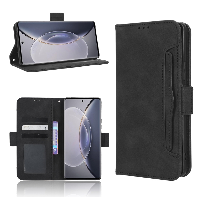 

For vivo X90 Pro+ Skin Feel Calf Texture Card Slots Leather Phone Case(Black)