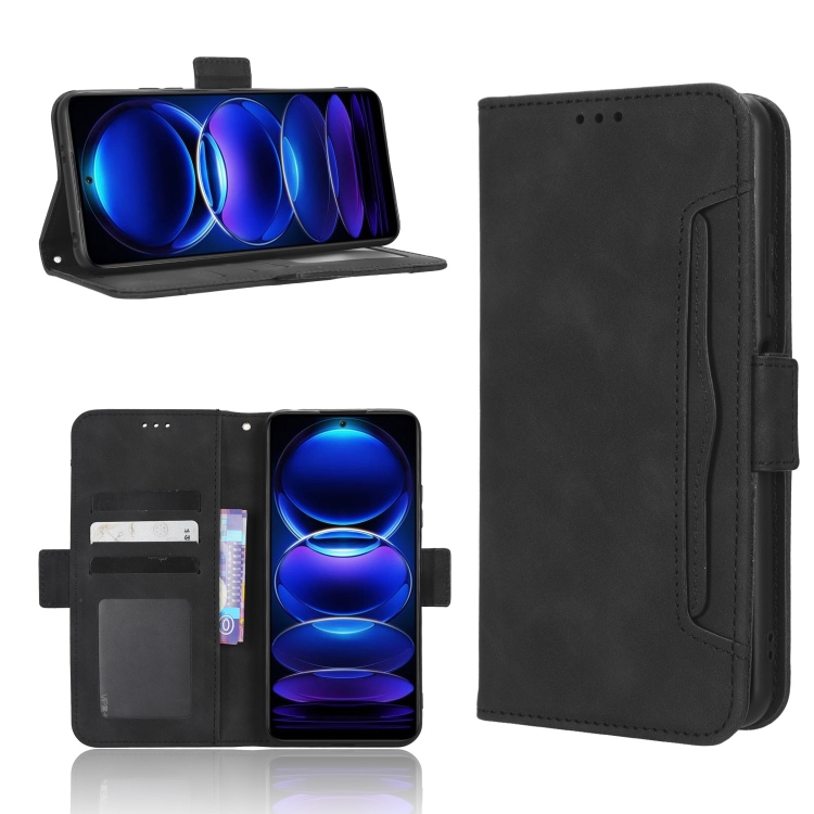 

For Xiaomi Redmi Note 12 5G China Skin Feel Calf Texture Card Slots Leather Phone Case(Black)