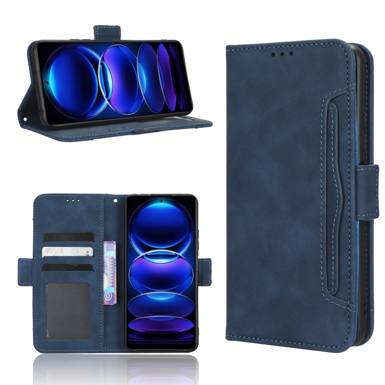 

For Xiaomi Redmi Note 12 5G China Skin Feel Calf Texture Card Slots Leather Phone Case(Blue)