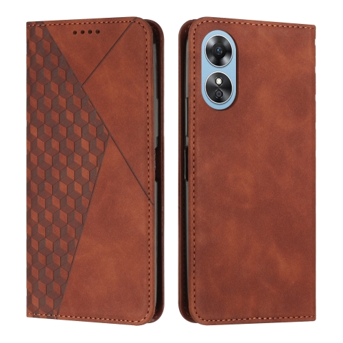 

For OPPO A17 Diamond Splicing Skin Feel Magnetic Leather Phone Case(Brown)