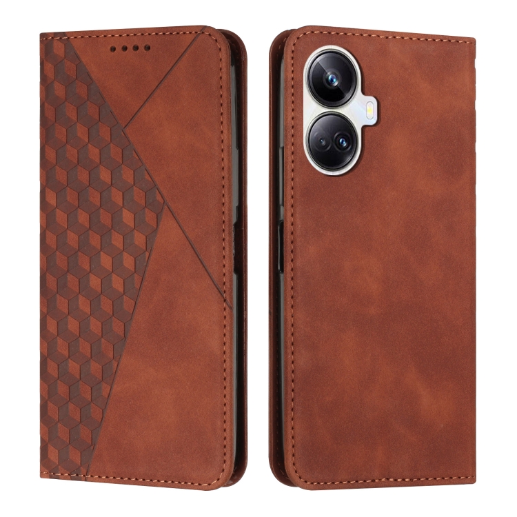 

For Realme 10 Pro+ Diamond Splicing Skin Feel Magnetic Leather Phone Case(Brown)