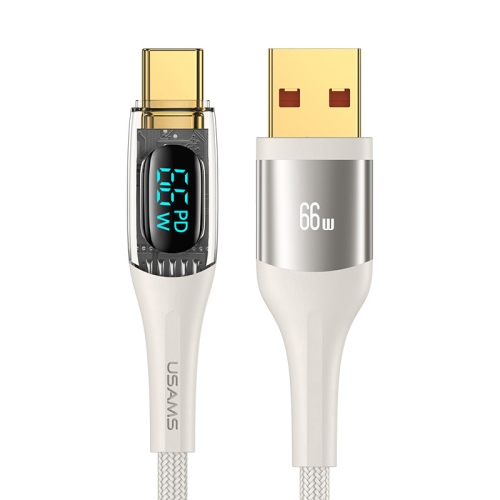 

USAMS USB to Type-C 66W Aluminum Alloy Transparent Digital Display Fast Charge Data Cable, Cable Length:1.2m(Beige)