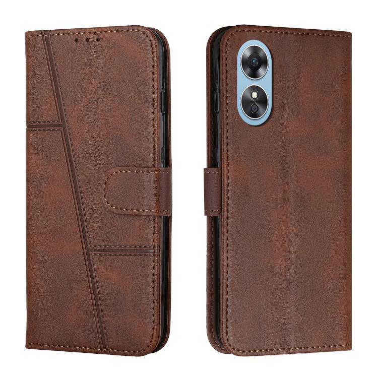 

For OPPO A17 Stitching Calf Texture Buckle Leather Phone Case(Brown)
