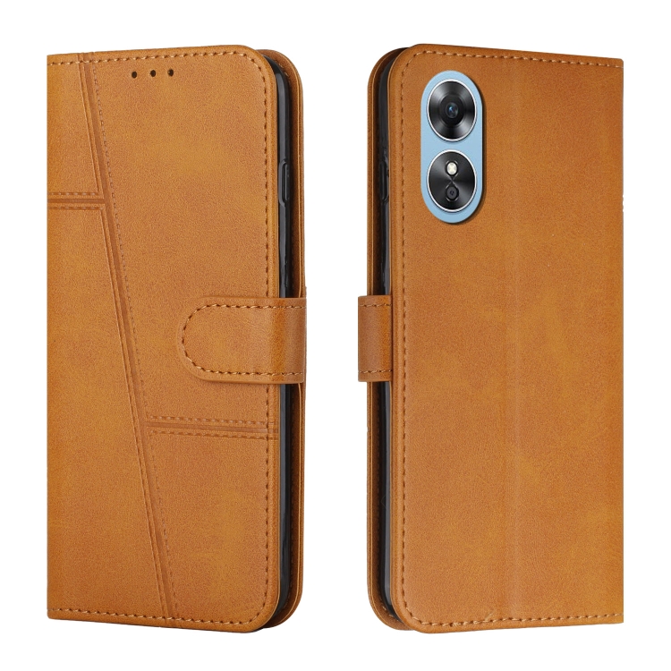 

For OPPO A17 Stitching Calf Texture Buckle Leather Phone Case(Yellow)