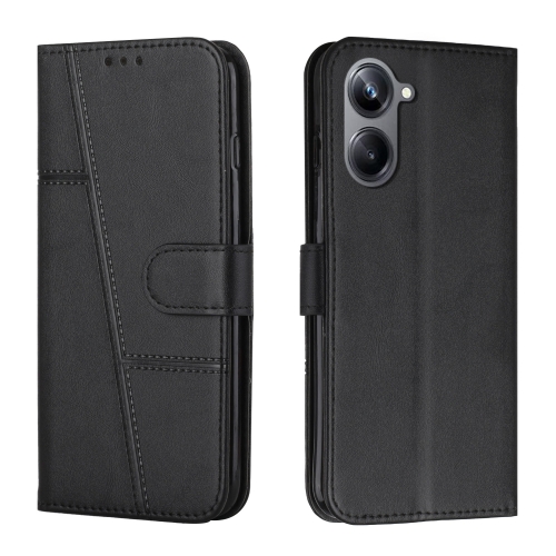 

For Realme 10 4G Stitching Calf Texture Buckle Leather Phone Case(Black)