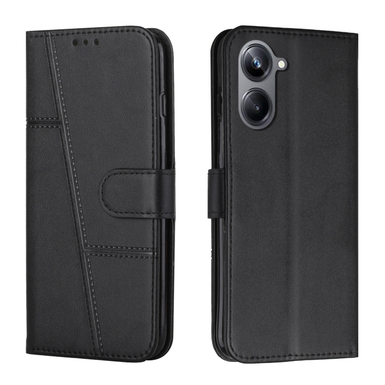 

For Realme 10 Pro Stitching Calf Texture Buckle Leather Phone Case(Black)