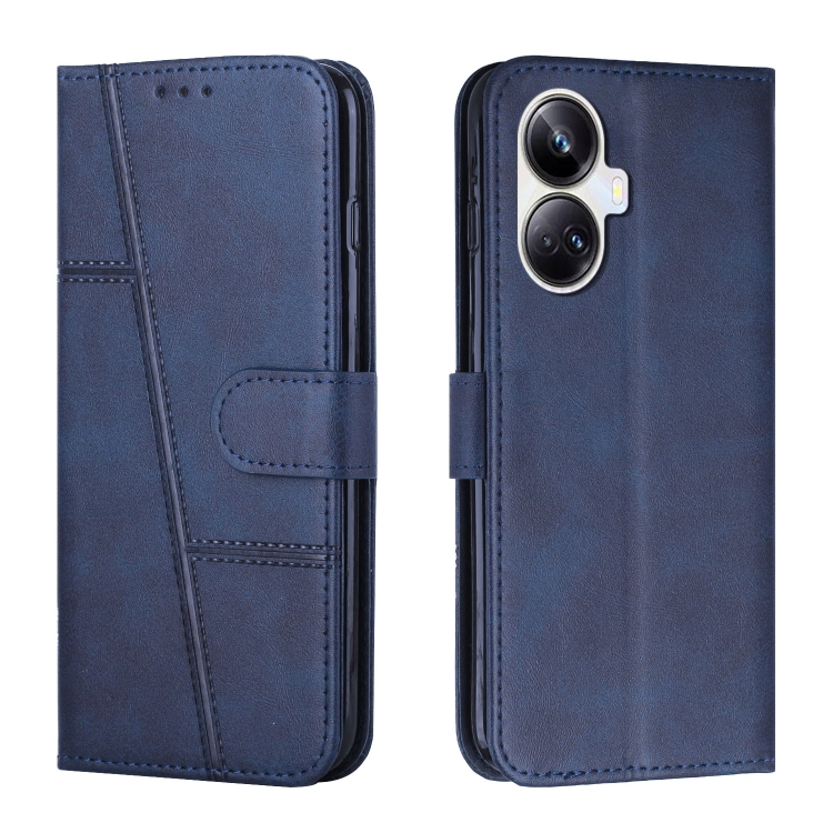 

For Realme 10 Pro+ Stitching Calf Texture Buckle Leather Phone Case(Blue)