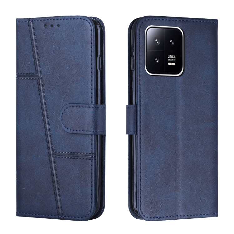 

For Xiaomi 13 Stitching Calf Texture Buckle Leather Phone Case(Blue)