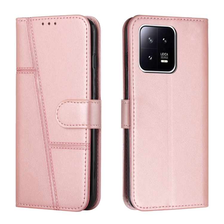 

For Xiaomi 13 Stitching Calf Texture Buckle Leather Phone Case(Rose Gold)