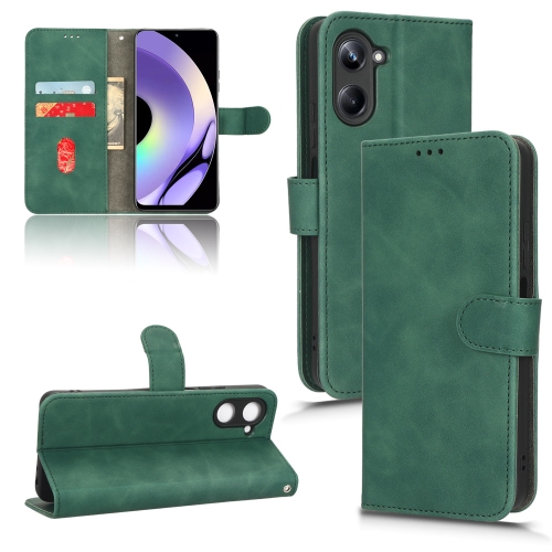 

For Realme 10 Pro Skin Feel Magnetic Flip Leather Phone Case(Green)