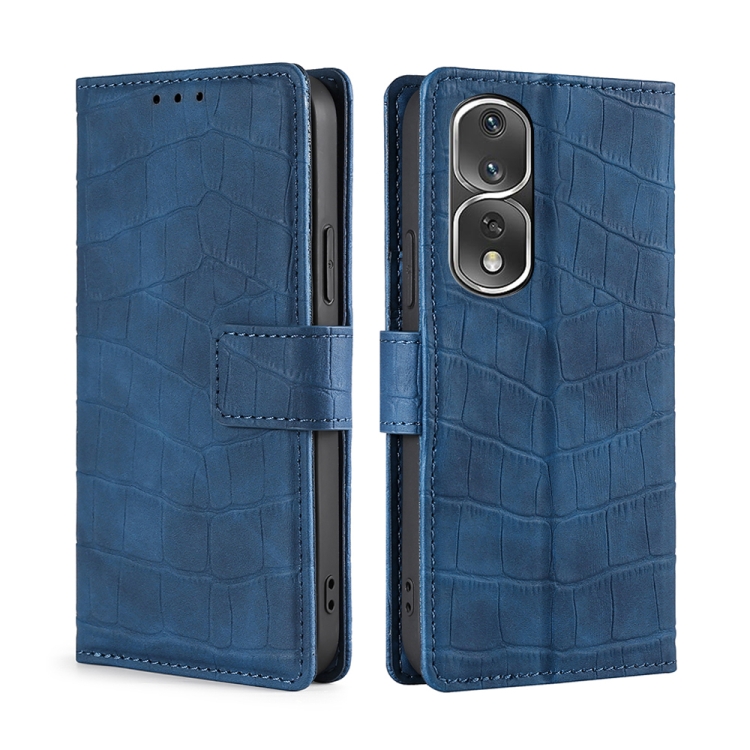 

For Honor 80 Pro Skin Feel Crocodile Magnetic Clasp Leather Phone Case(Blue)