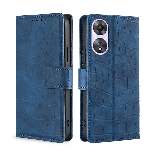 

For OPPO A58 5G Skin Feel Crocodile Magnetic Clasp Leather Phone Case(Blue)