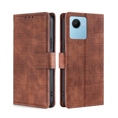 

For Realme C30s Skin Feel Crocodile Magnetic Clasp Leather Phone Case(Brown)