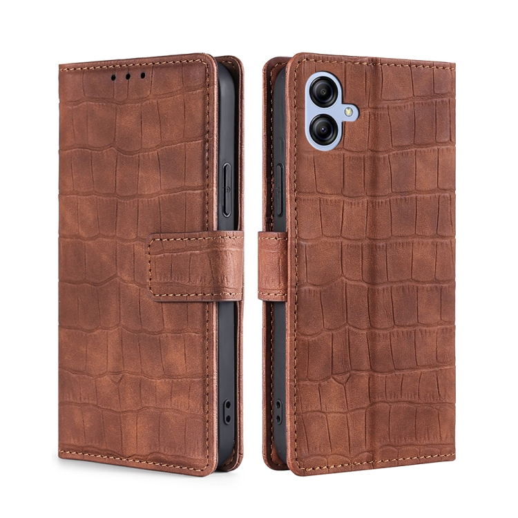 

For Samsung Galaxy A04e 4G Skin Feel Crocodile Magnetic Clasp Leather Phone Case(Brown)