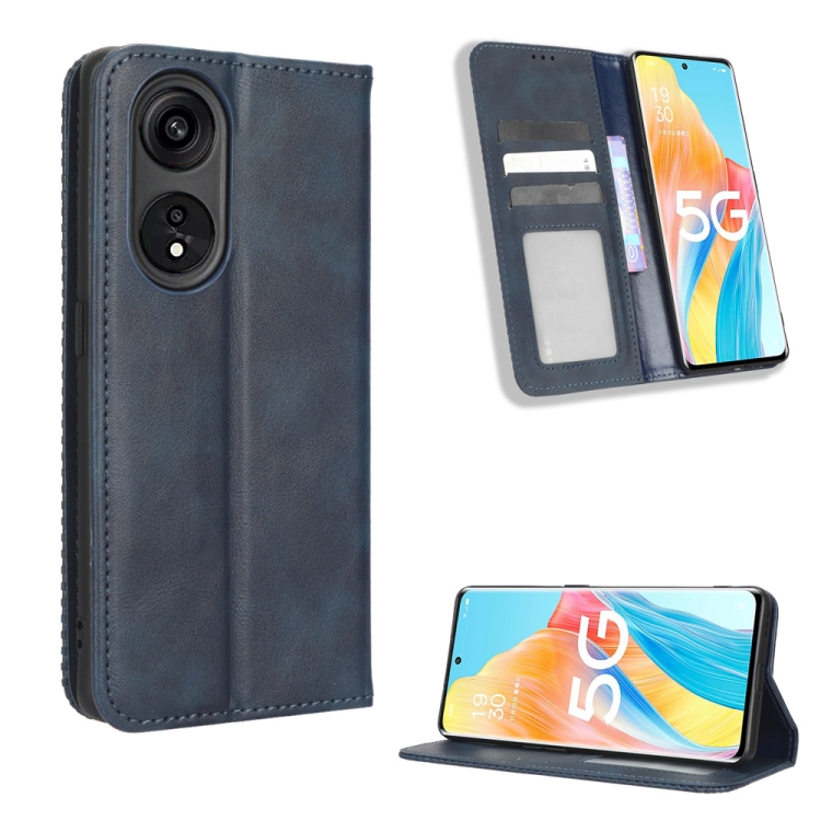 

For OPPO A1 Pro Magnetic Buckle Retro Texture Leather Phone Case(Blue)