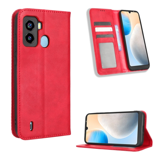 

For Tecno Pop 6 BE7 Magnetic Buckle Retro Texture Leather Phone Case(Red)