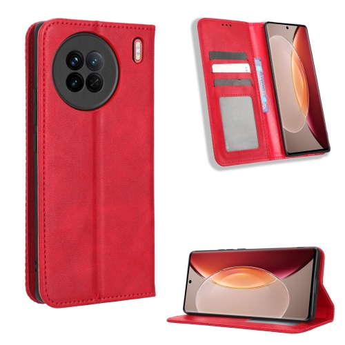 

For vivo X90 5G Magnetic Buckle Retro Texture Leather Phone Case(Red)