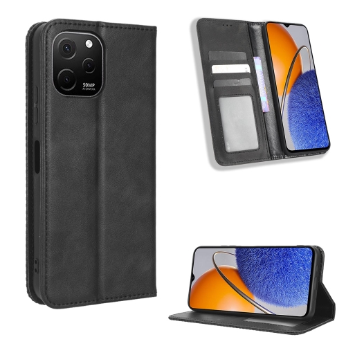 

For Huawei nova Y61 Magnetic Buckle Retro Texture Leather Phone Case(Black)